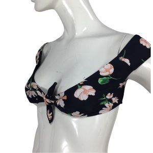 Topshop Floral Front Tie Bikini Top